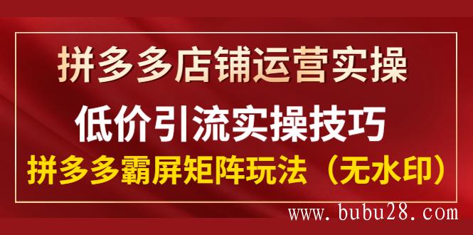 拼多多店铺运营实操，低价引流实操技巧，拼多多霸屏矩阵玩法（无水印）