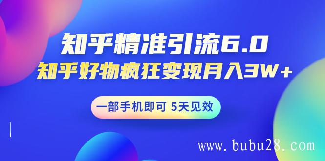 知乎精准引流6.0+知乎好物疯狂变现月入3W，一部手机即可 5天见效(18节课)