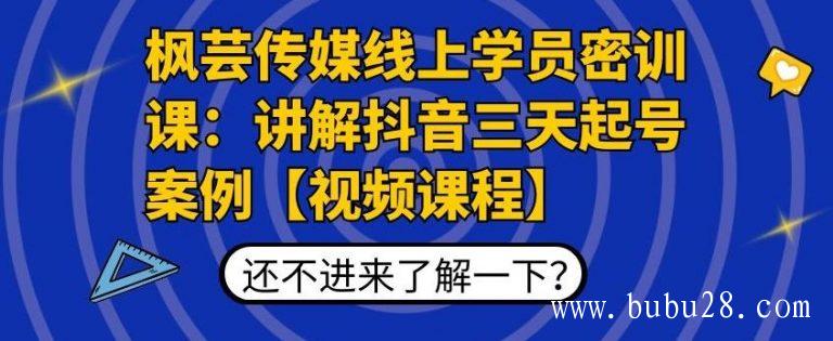 （386期）枫芸传媒线上学员密训课：讲解抖音三天起号案例【无水印视频课】